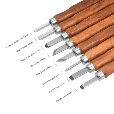 Wood Carving Tool Set Woodworking Wood Handle with Carrying Case 8 Pcs