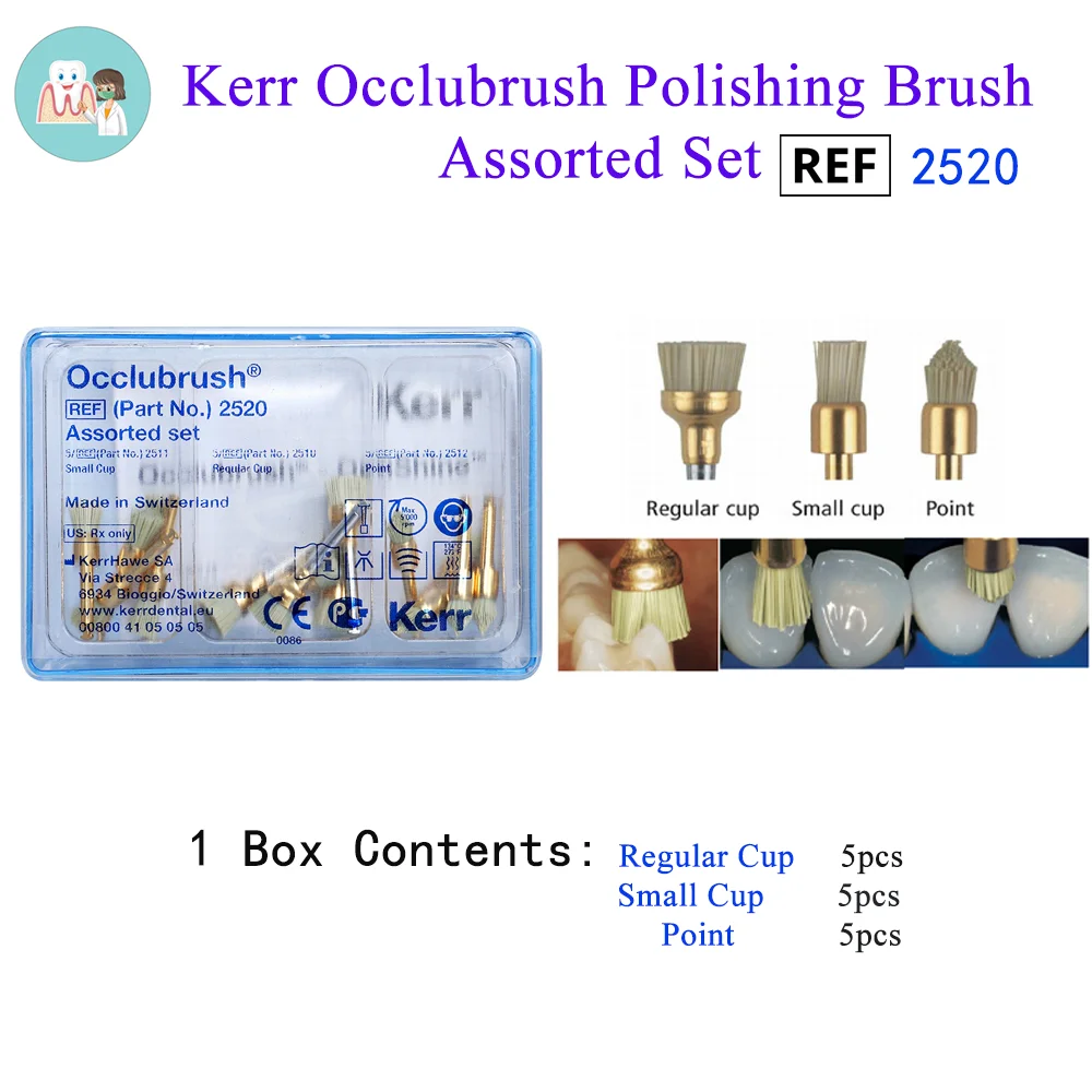 Dental KERR Polishing Occlubrush Assorted Set NO.2520,Small Cup Regular Cup Point Brushes, 5 for each style