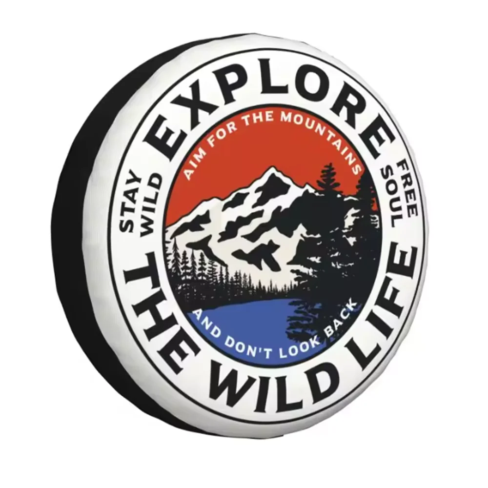 

1Pcs Car PU Leather Spare Tire Cover Go Wild Adventure Campfire For Toyota Honda Suzuki Jimny Jeep Wheel Protectors Accessories