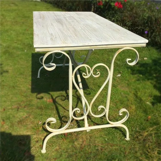 Garden wrought iron outdoor tables and chairs retro solid wood anti-corrosion decorative table balcony courtyard