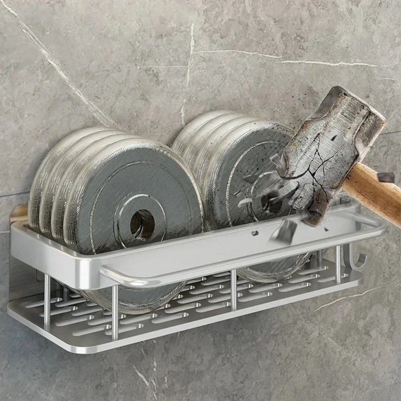 Bathroom Shelf No-drill Wall Mount Corner Shelves Shampoo Towel Holder Kitchen Storage Rack  Alumimum Bathroom Accessories