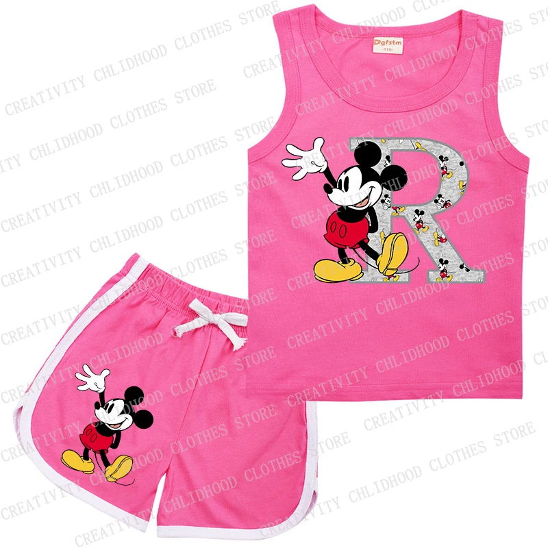 Mickey Kinder Sporta nzug Brief a b c d Kinder Weste & Shorts Kawaii Cartoon Freizeit kleidung ärmellose Mädchen Junge 2 Stück Sets