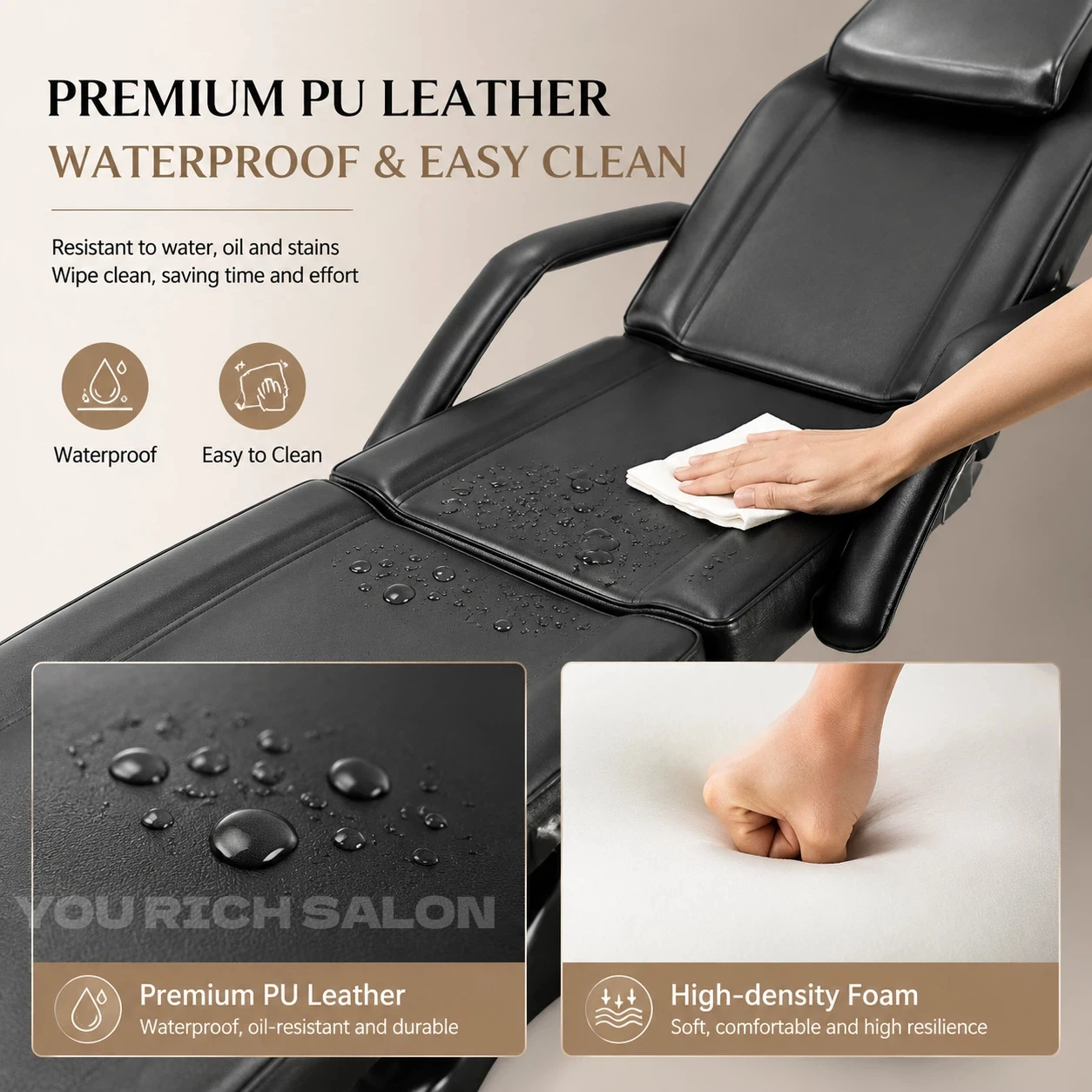 Comfortable Reclining Beauty Bed Durable Facial Treatment Bed Stable Salon Bed for Luxury Spa & Beauty Center