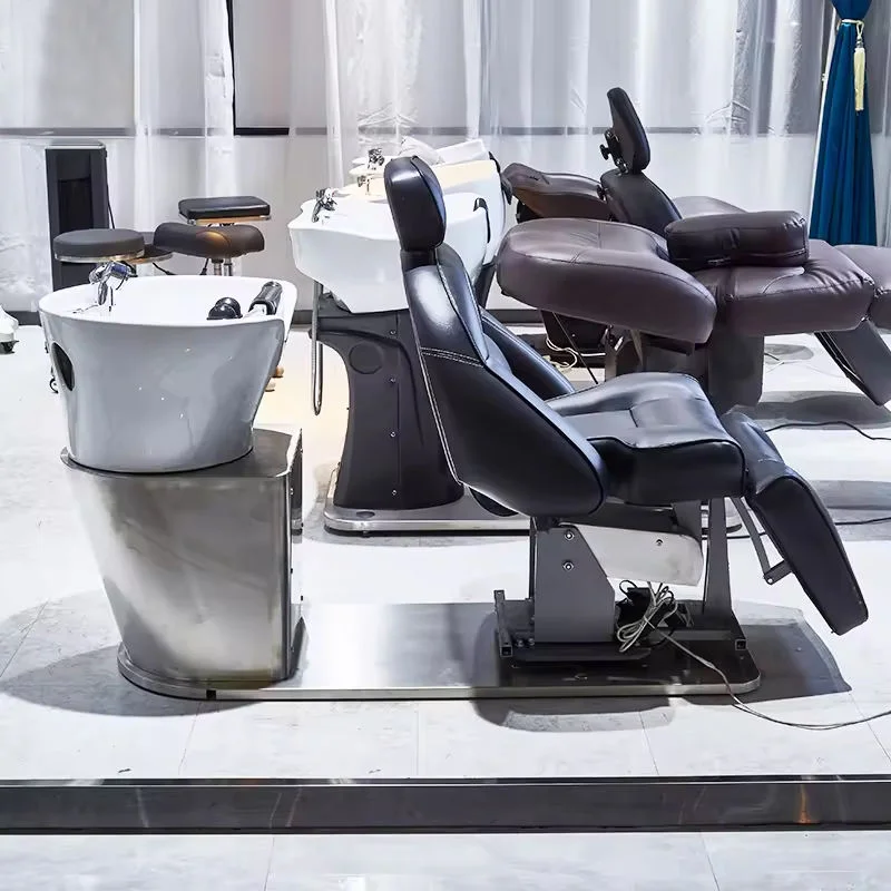 

High Quality Stainless Steel Base Washing Bed Modern Black Hair Salon Massage Electric Shampoo Chairs for Barber Shop
