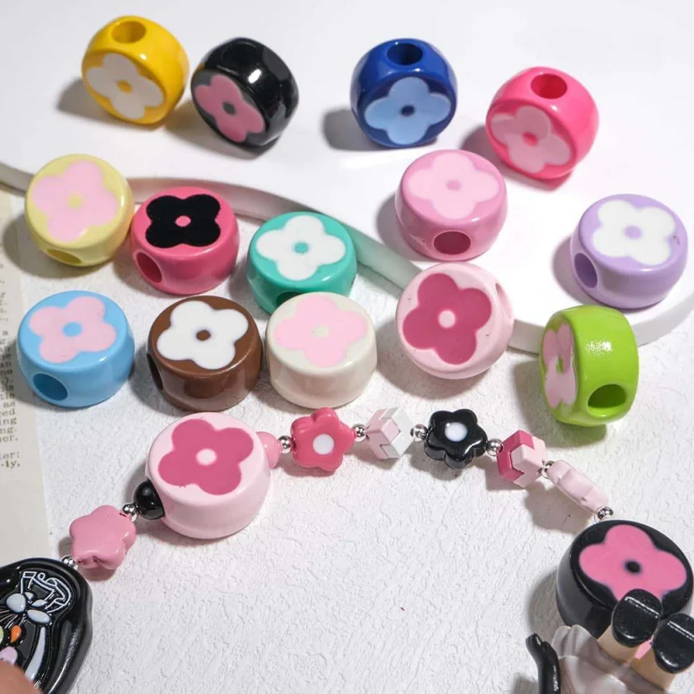 10pcs Acrylic Dopamine Baking Paint round Beads with Clover Spot Oil Perforation for DIY Jewelry Making Bracelets Necklaces