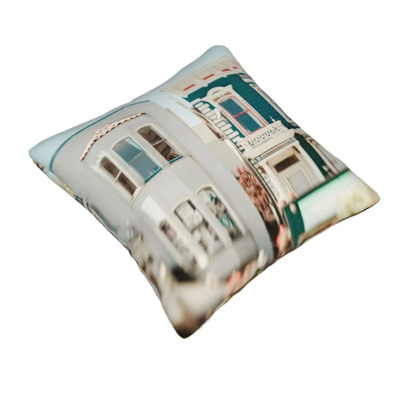 Be Colorful Funny Cute Decor Square Pillowcase San Francisco Architecture Victorian Houses Teal Sf California Young Swan