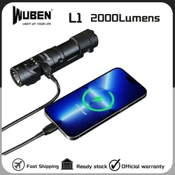 WUBEN-Lampe de poche aste L1, 2000lumens, jet, inondation, droite, angle droit, batterie Wirh