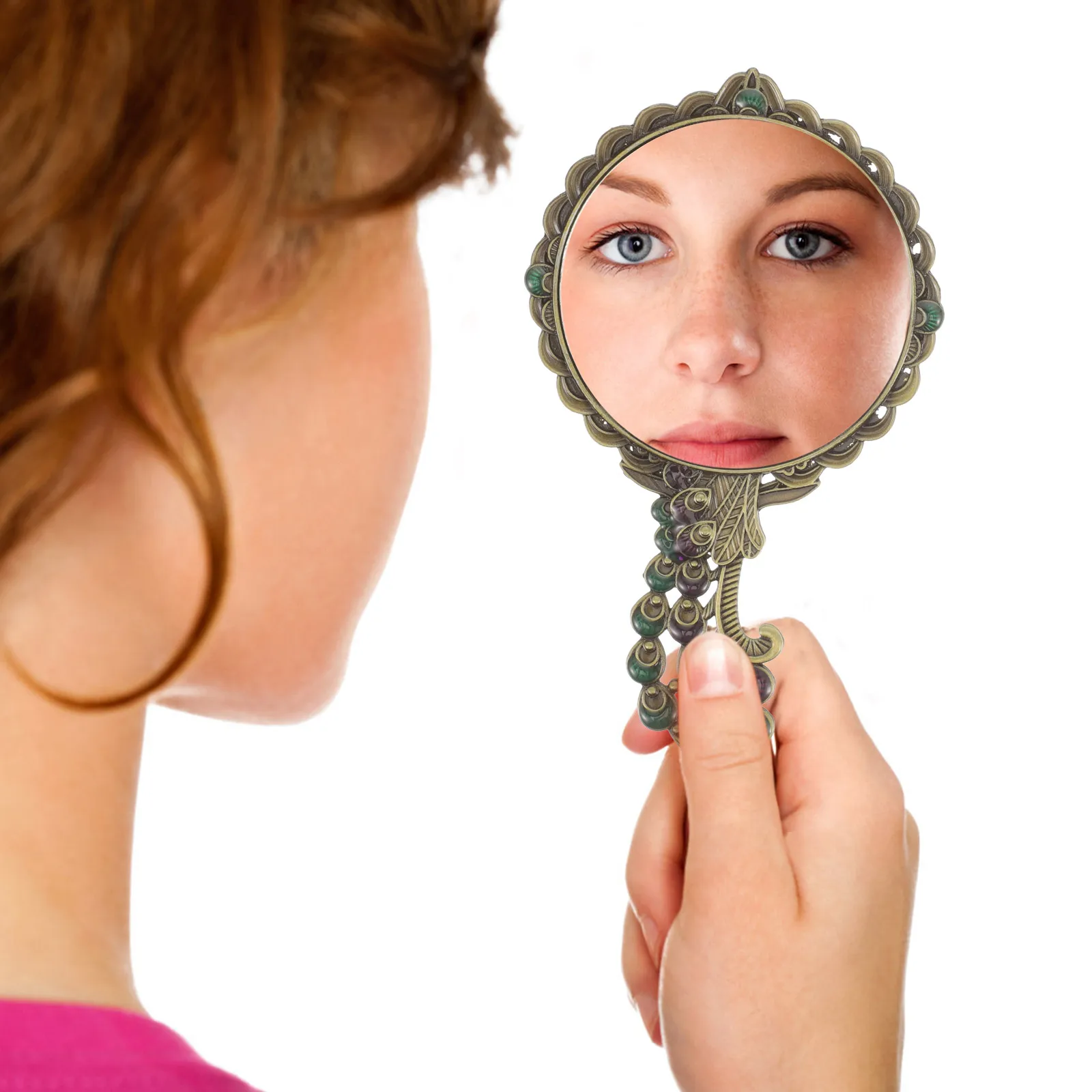 

1Set Handled Metal Handheld Makeup Mirror Vintage Style Practical Travel Small Mirror Comb Set Hand Mirrors with Handle