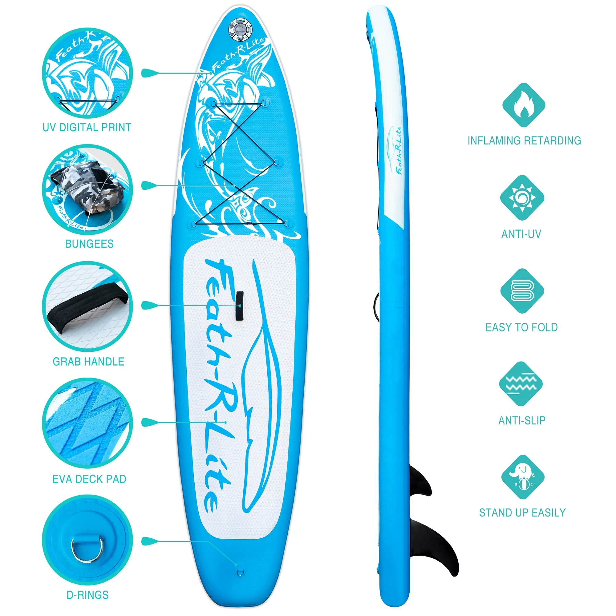 FUNWATER Dropshipping OEM Stand Up Inflatable Sup Fishing Blue Sup Boards Inflatable Surfboard Clear Paddleboard