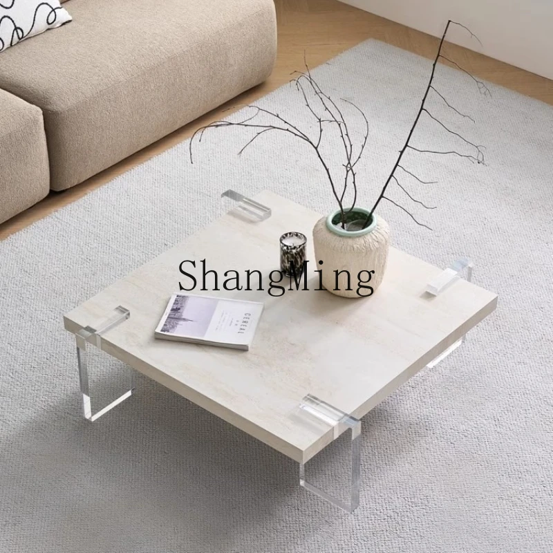 

SM medieval style coffee table modern simple small apartment living room retro cream wind suspended rock board tea