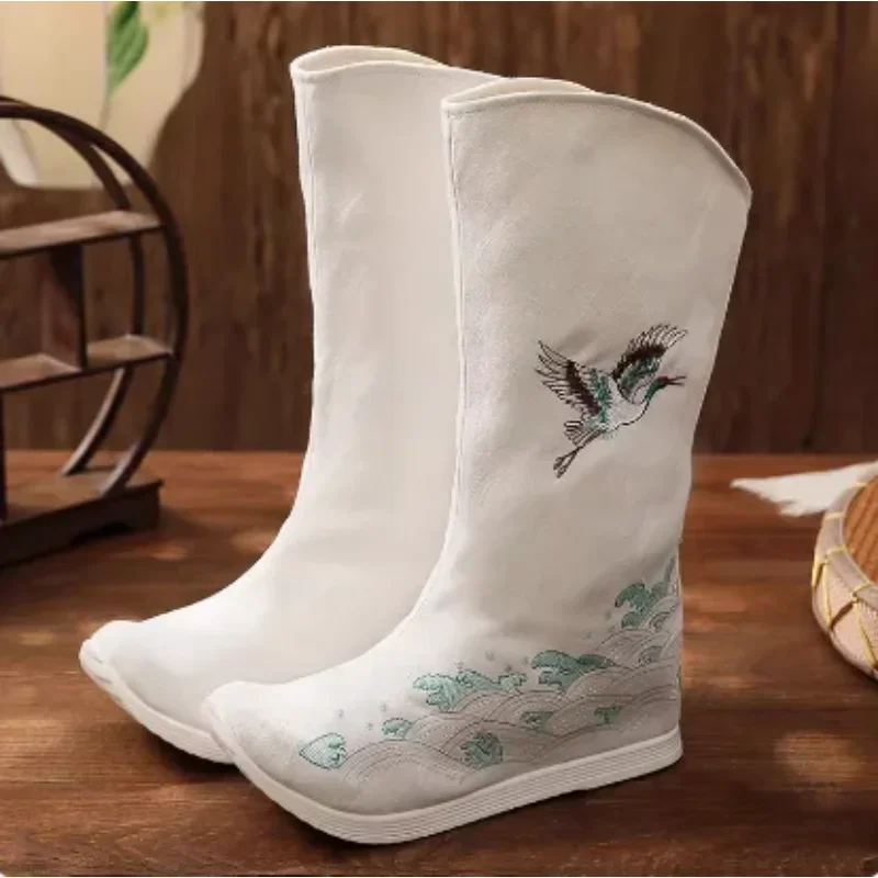

2025 Chinese Men's Ancient Costume Thick Soled Long Tube Hanfu Boots Wedding Shoes