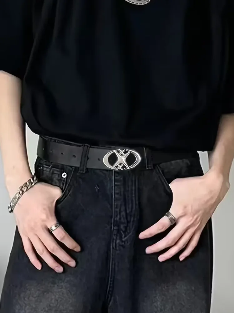Men's Belt Punk Star Buckle Belt Design Cross Metal Vintage Gothic Men Women Y2K Belt Pu Leather Belt Pants Jeans Neutral Belts