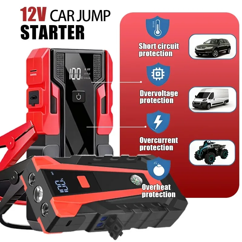 3000A Peak Jump Starter 12V Battery Booster for 6.5L Gas/5.5L Diesel Engine, USB Fast Charger Power Bank Car Starter -20°C~60°C
