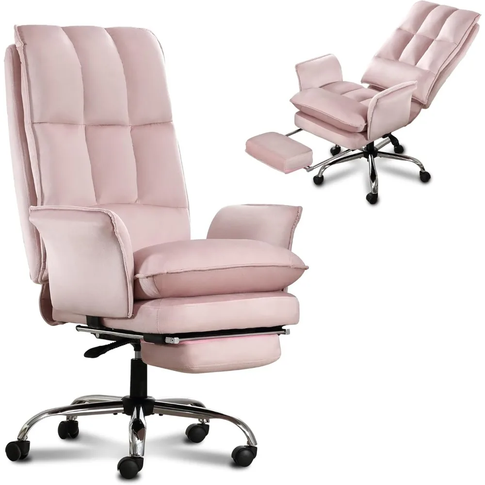 

Office Chair, Modern Home Office Desk Chairs with Wheels and Retractable Footrest, Adjustable Backrest Velvet High Back Office C