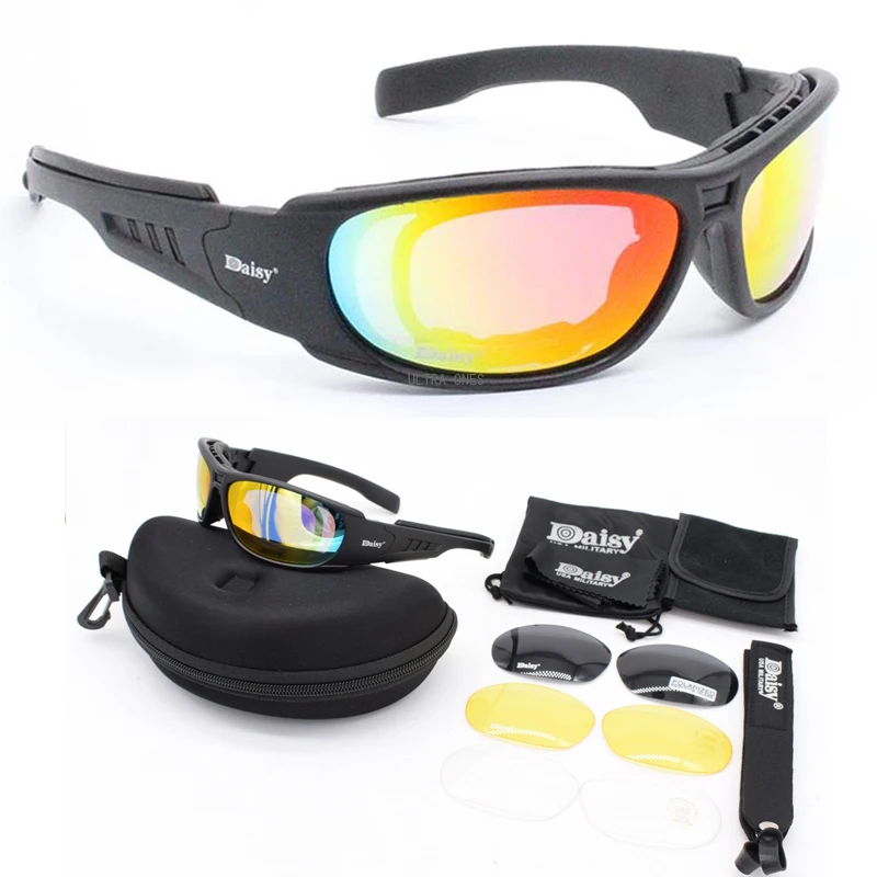 Polarized Tactical Goggles 4 Lens Windproof Dustproof Outdoor Sports Safety Glasses CS Hunting Hiking Eyewear with Myopia Frame