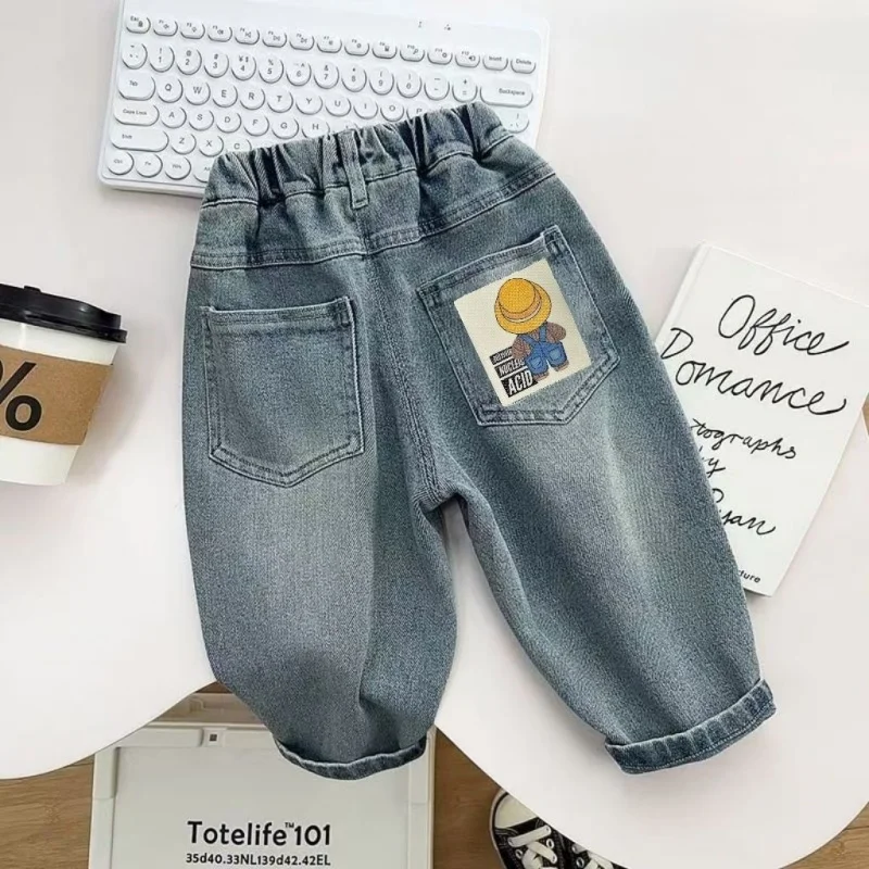 

Childrens Boys Jeans Spring Contrast Cartoon Pockets Infant Babys Boys Denim Pants Pure Cotton Casual Kids Boys Jeans Soft Jeans