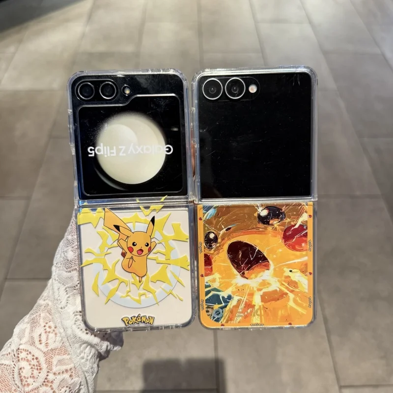 

3D Anime Cartoon Cute Pokemon Pikachu lightning Magsafe Wireless Charge Case For Samsung Z Flip 3 4 5 6 7 ZFlip7 Magnetic Holder