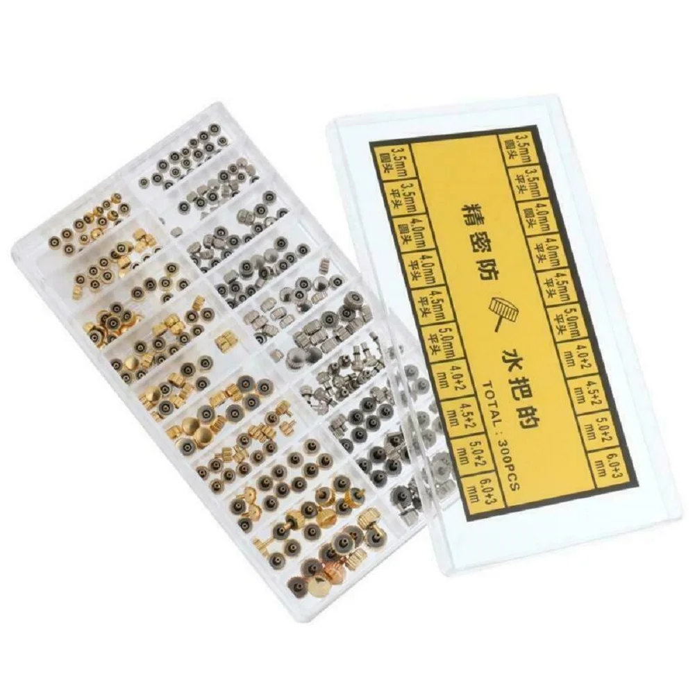 1Set Quartz Watch Crowns Copper Gold Silver, Stainless Steel Crown Replacement Kit for Watch Repair