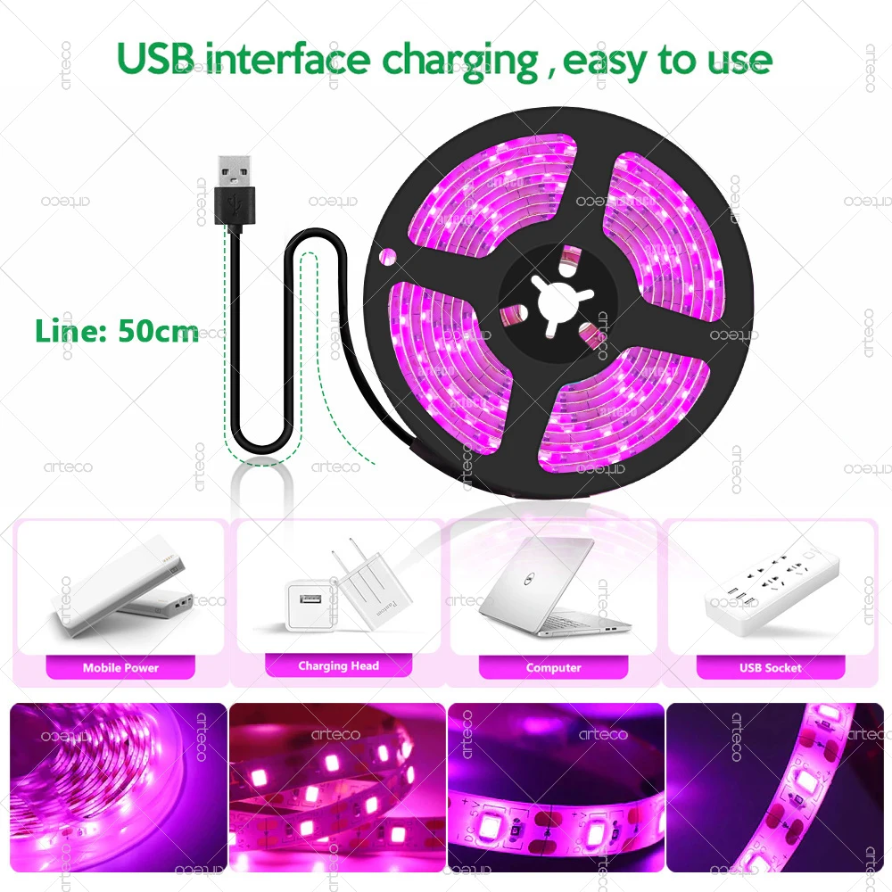 LED Grow Light Full Spectrum 5V USB Grow Light Strip 2835 Chip LED Phyto Lamp For Plants Flowers Seedling Greenhouse Hydroponic