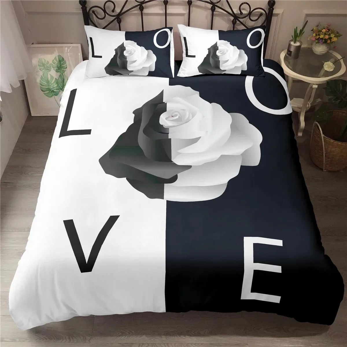 3D Rose Flower Bedding Set Woman And Flowers Duvet Cover Red Black Comforter Sets Bed Linen Set King Queen Sizes