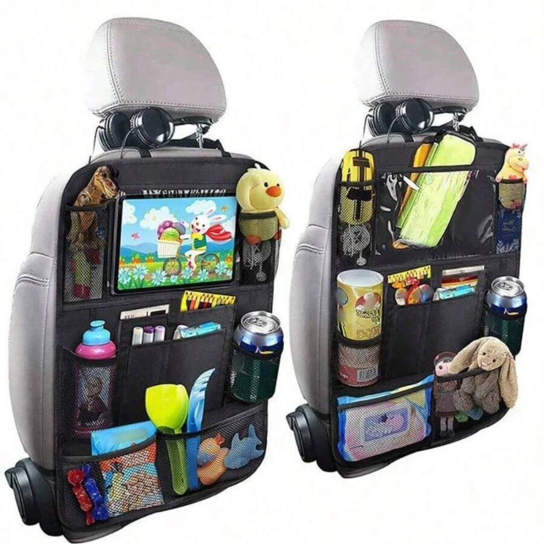 Car Storage Bag Seat Back Storage Bag Multi-function Black Hanging Bag for Tablets, Snacks, Water Cups, Toys, etc.