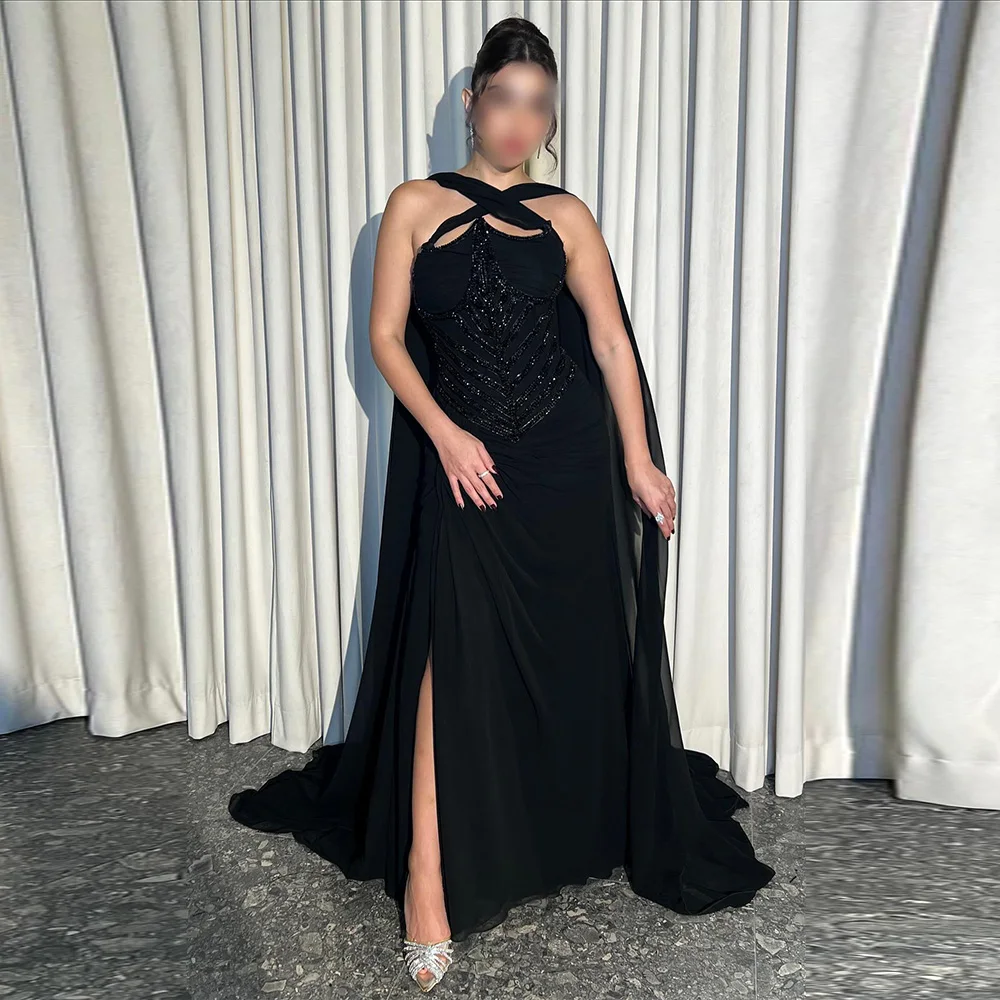 

Black Strapless Evening Dress Customized High Quality Beading Bespoke Occasion Gowns Classic Mermaid Sweep Train Celebrity Gowns