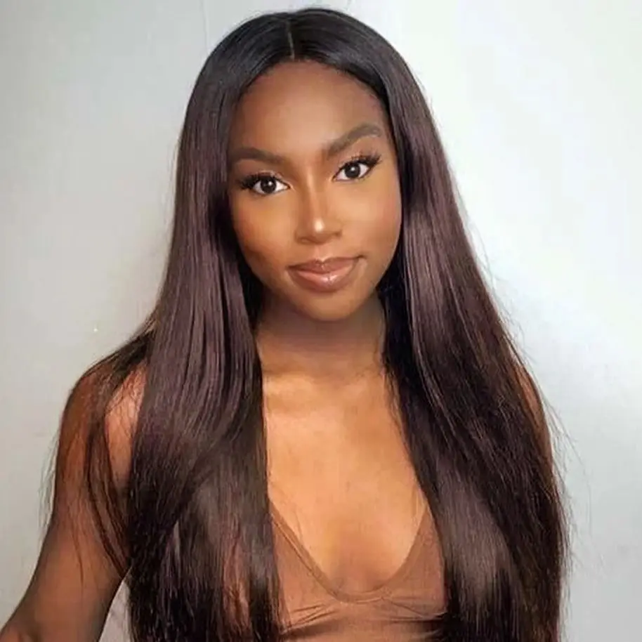 

Бразильский парик из натуральных волос, цвет 1B коричневый, прямой, с HD-кружевной застежкой 4x4, из необработанных человеческих волос