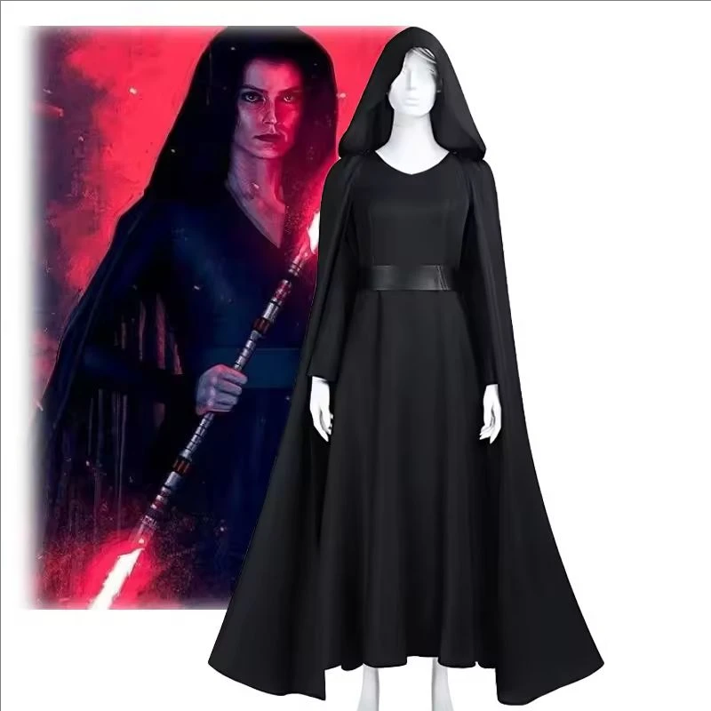 Film Rey Skywalker Cosplay Kostüm Schwarze Outfits Damen Halloween Karneval Cosplay Rey Skywalker Maßgeschneiderte Kleidung Partyanzug
