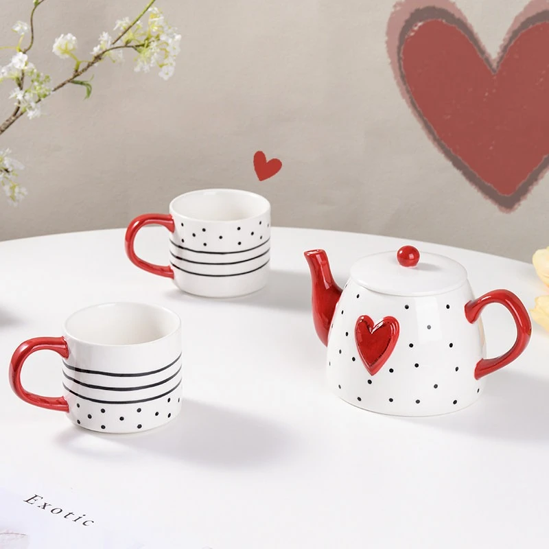 Ceramic Tea Set Portable Stackable Cup Outdoor Travel Cute Teapot Household Durable Heat Resistant Tea Infuser Gift for Women
