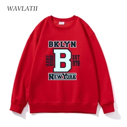 WAVLATII New Women American Style Printed Sweatshirts Female Cotton Red Soft Casual Sporty Long Sleeve Tops for Youngth WH2361