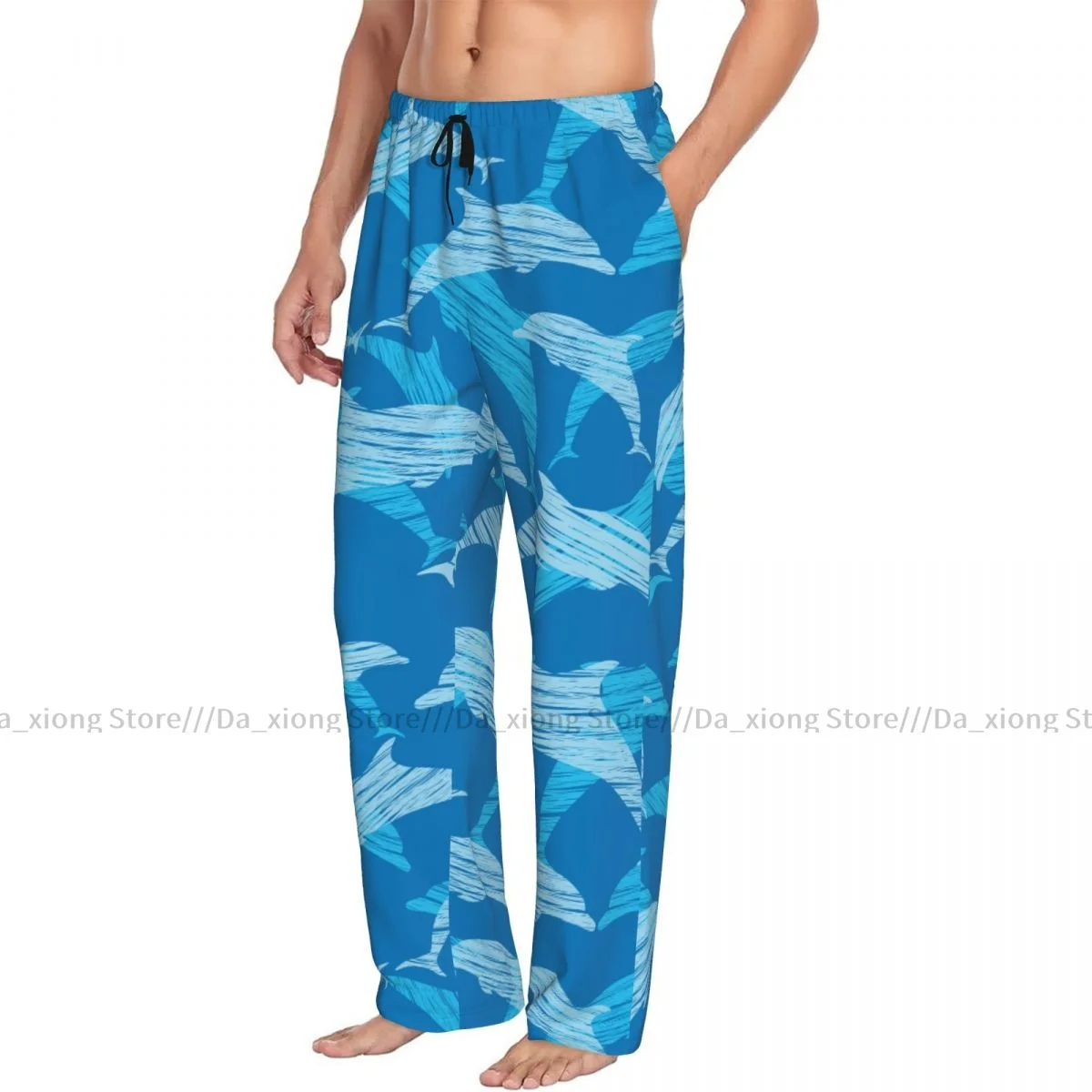 Men\'s Sleepwear Loose Sleep Pants Pajamas Dolphins Pattern Long Lounge Bottoms Casual Homewear