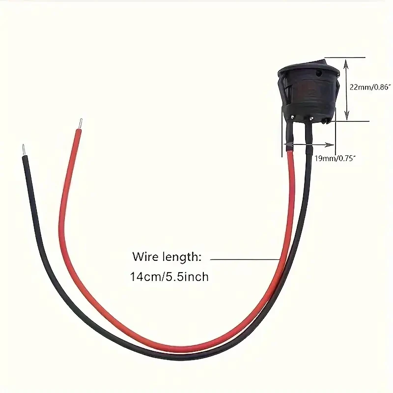 2/5/10-Pack Mini Round Rocker Switch, 20 mm Spst Open/Off 12V Dc Power Supply - Easy to Install, Durable Nylon and Brass Terminal, Including # 187 Wires