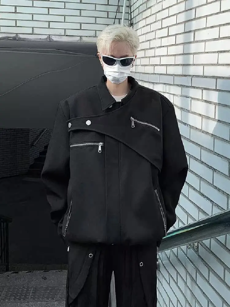 

2023 New Spring Autumn Simple Wide oulder Bla ex Casual Design ort Collar Deconstructed Flight Jaet Coat