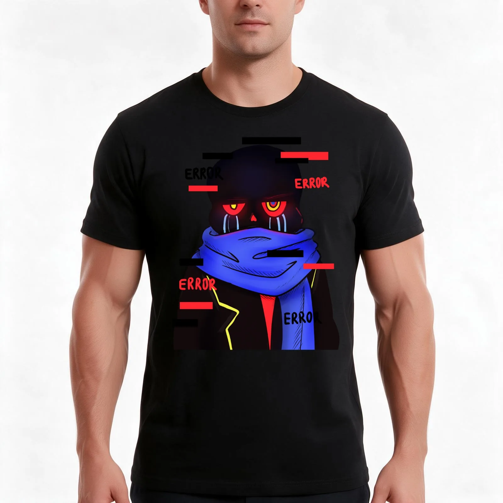 Grumpy Error Sans T-Shirt, Summer Casual Cotton Tee, Oversized Streetwear Tops, Vintage Graphic Print, Loose Fit Short Sleeve