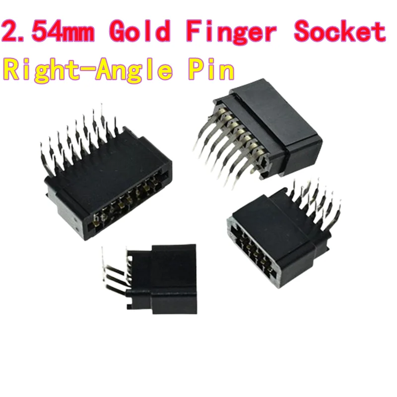 10PCS 2.54mm Pitch Bus Bar Edge Connector / Gold Finger Socket, PCB Edge Slot, Right - Angle Pin, 4P/6P/8P/10P/12P/14P–86P