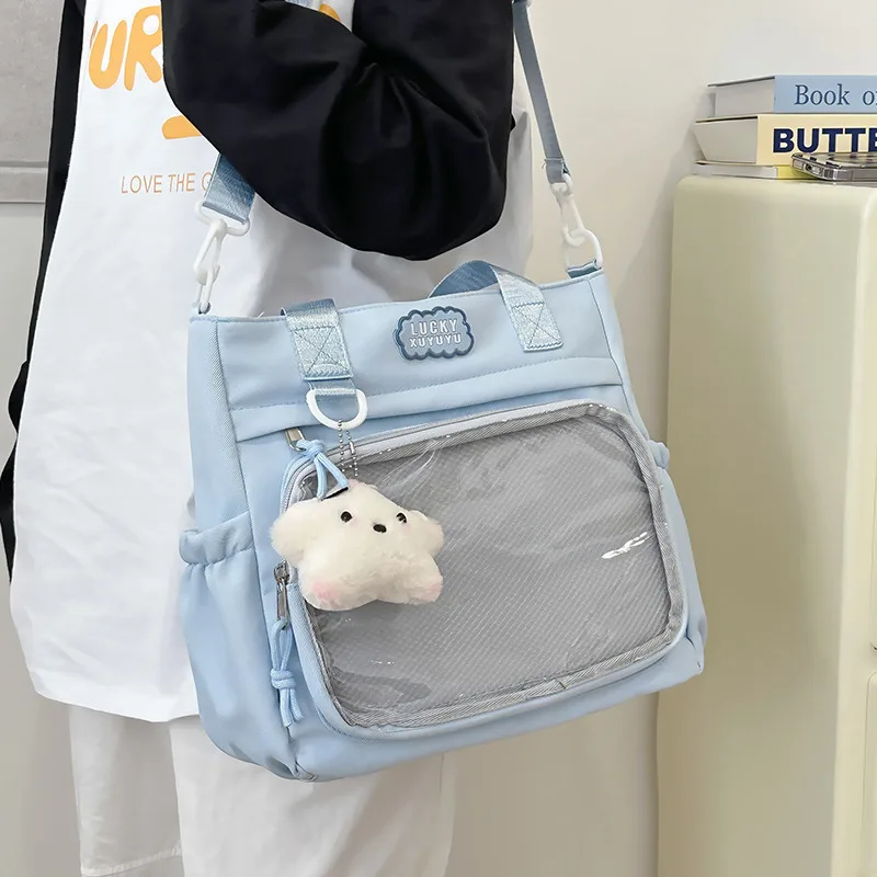 FF Cute Handbag, Female Soft Girl Pain Transparent Tangnier Shoulder Crossbody Bag, Style College Tutoring Bag