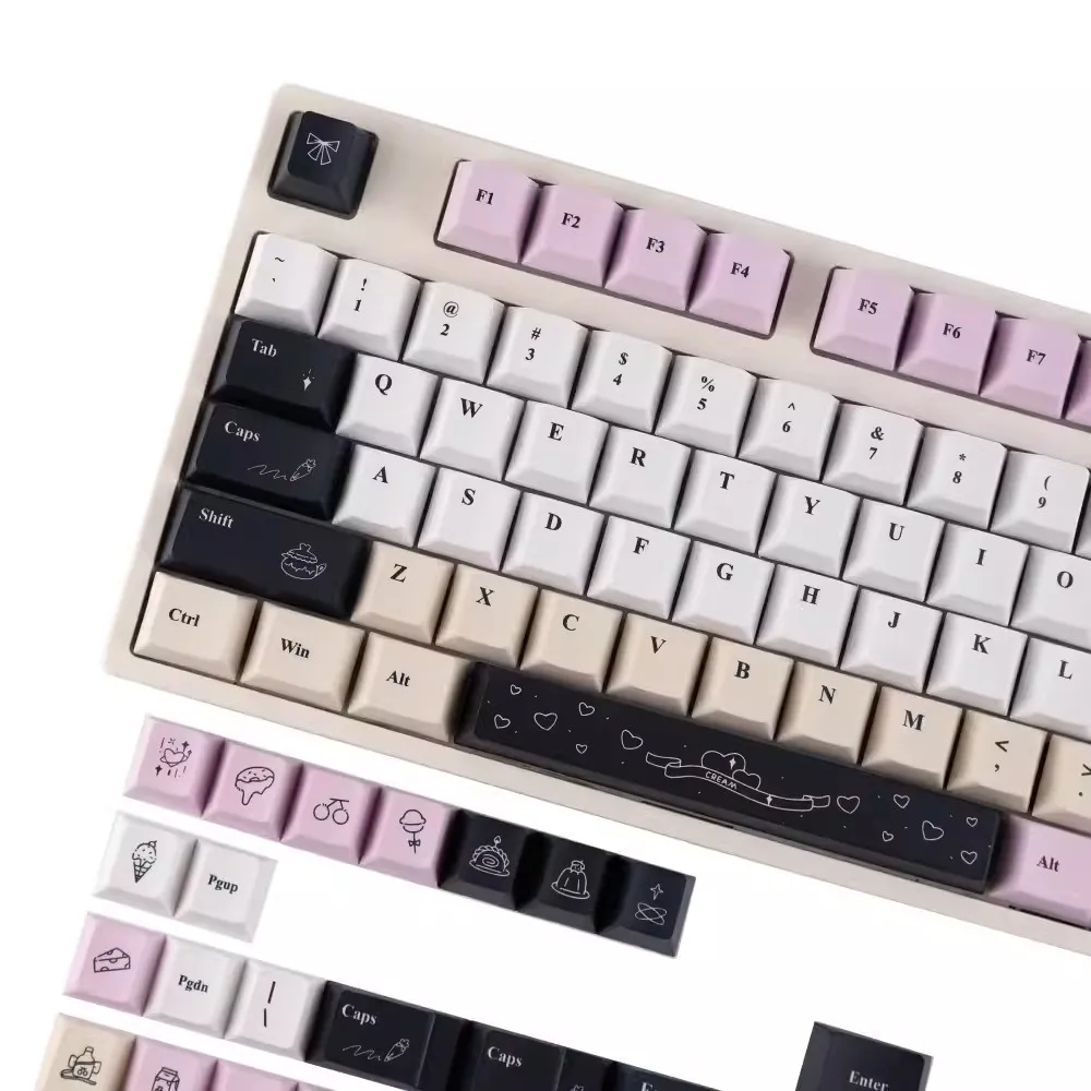 1 Set Cream Theme Keycaps PBT Dye Sublimation Key Cap Cherry Profile Keycap For MX Switch Keyboards 61 64 68 75 84 87 96 980 104