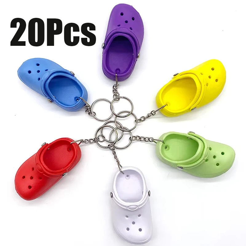 20Pcs Tiny Hole Clog Slipper Keychain Fashion Bag Pendant Charms Car Key Decoration Novelty Small Gift