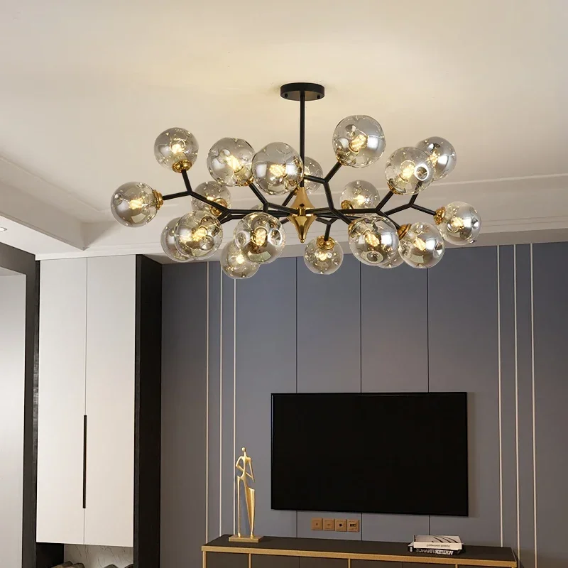 

scandinavian black and gold chandelier LED Glass Ball Lights Decor Hanging Lusters Fixture Living Room hanging dining room light