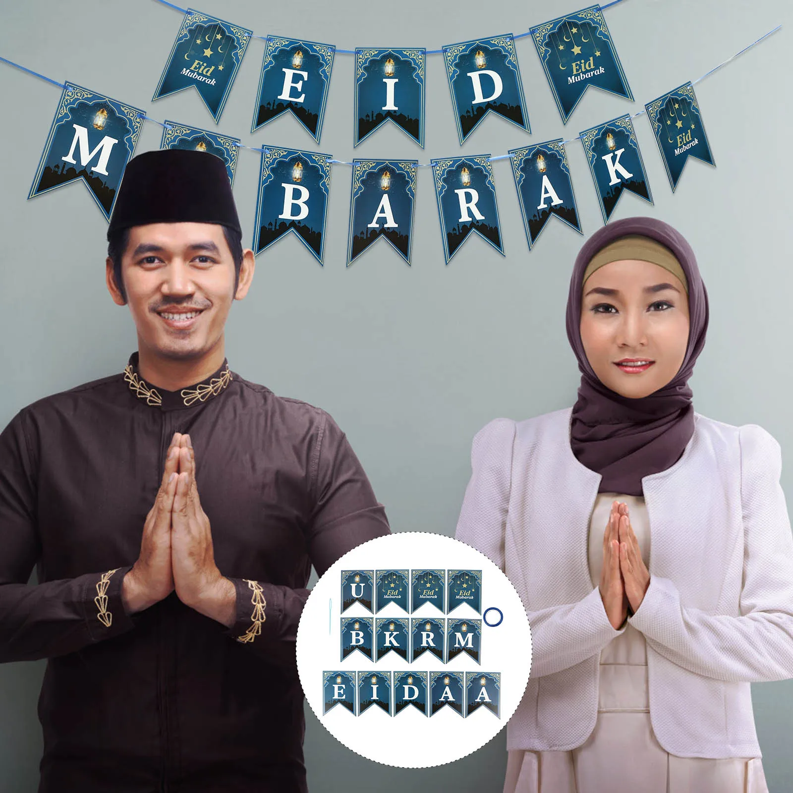 

1pc Eid Mubarak Linen Banner Ramadan Party Decorations Home Wall Mantel Fireplace Hanging Bunting Yard Garden Festival