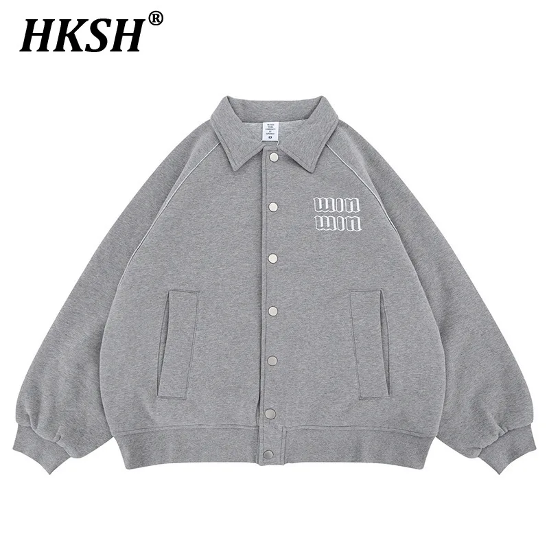 HKSH Men's Tide Streetwear Single Breasted Jacket Spring Autumn New Classic Chic Letter Print Lapel Casual Baseball Coat HK3163