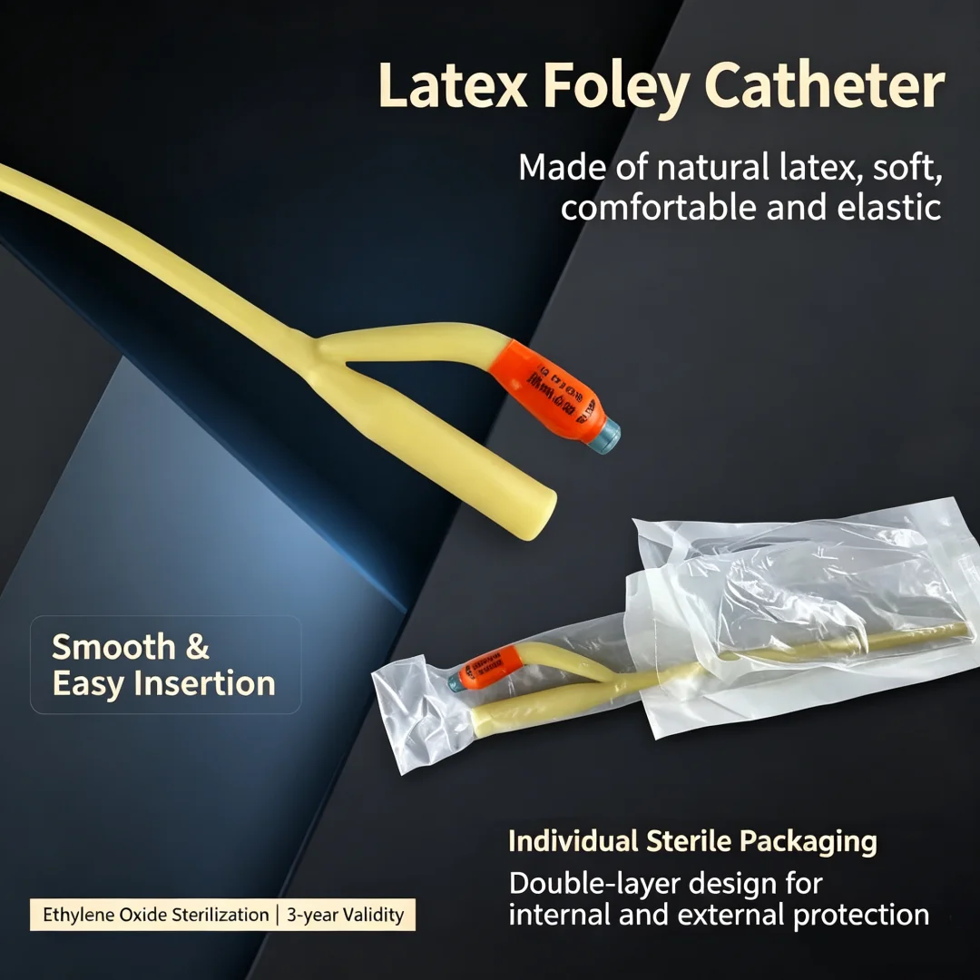 Disposable Latex Foley Catheter 2 Way Sterile Urinary Catheter with Inflatable Balloon for Hospital and Home Care Multiple Size