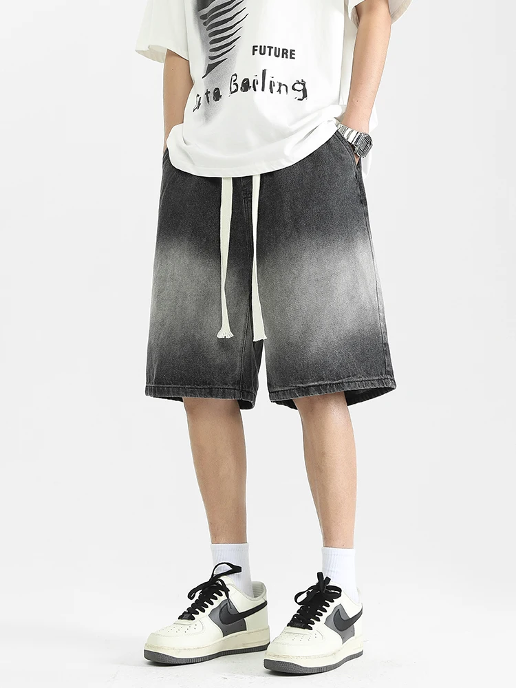 

Лето 202, американские серые джинсы, мужские прямые свободные широкие шорты в стиле хип-хоп