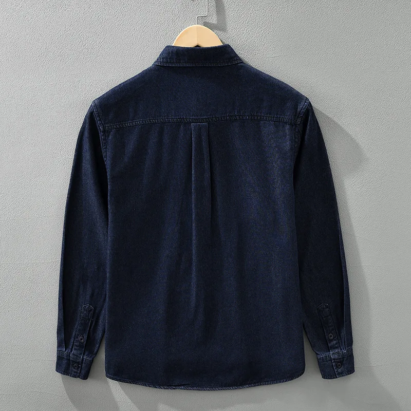 Japanese retro denim long-sleeve shirt for men, versatile, literary, casual, loose-fit top and jacket