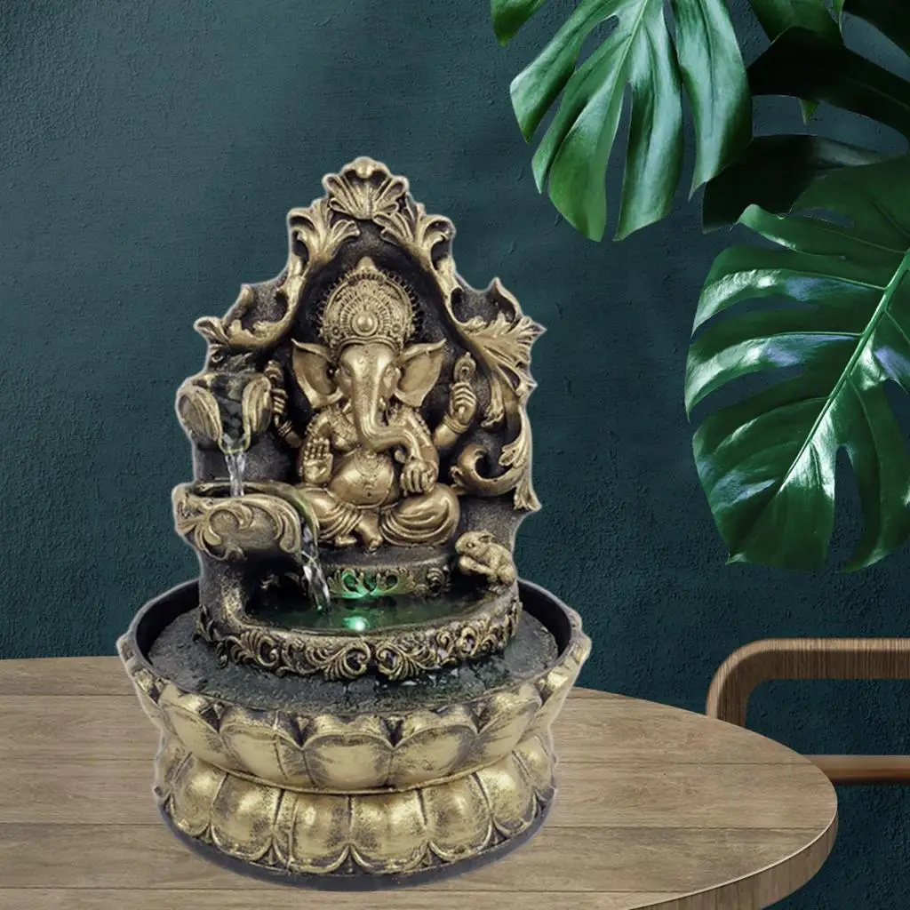 Decorative Hindu Ganesha Statue Water Fountain Waterscape Lucky Meditation Relax Home Living Room Ornaments