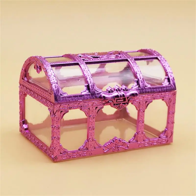 Mini caja de almacenamiento de joyas transparente, organizador de dulces, Pirata, Vintage, recuerdo de baratija, Cofre del Tesoro, dorado/plateado