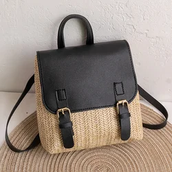 Retro Straw Woven Backpack Women's Fashion All-match PU Elegant Trend Zero Wallet Satchel