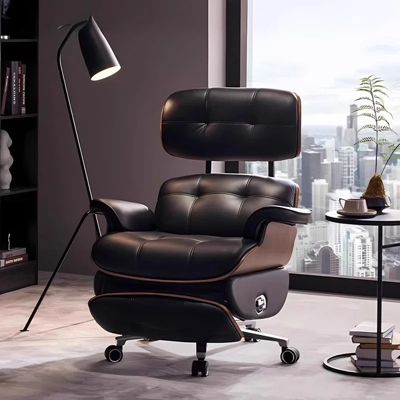 

Electric leather boss chair study retro office chair lunch break reclining massage computer swivel chair