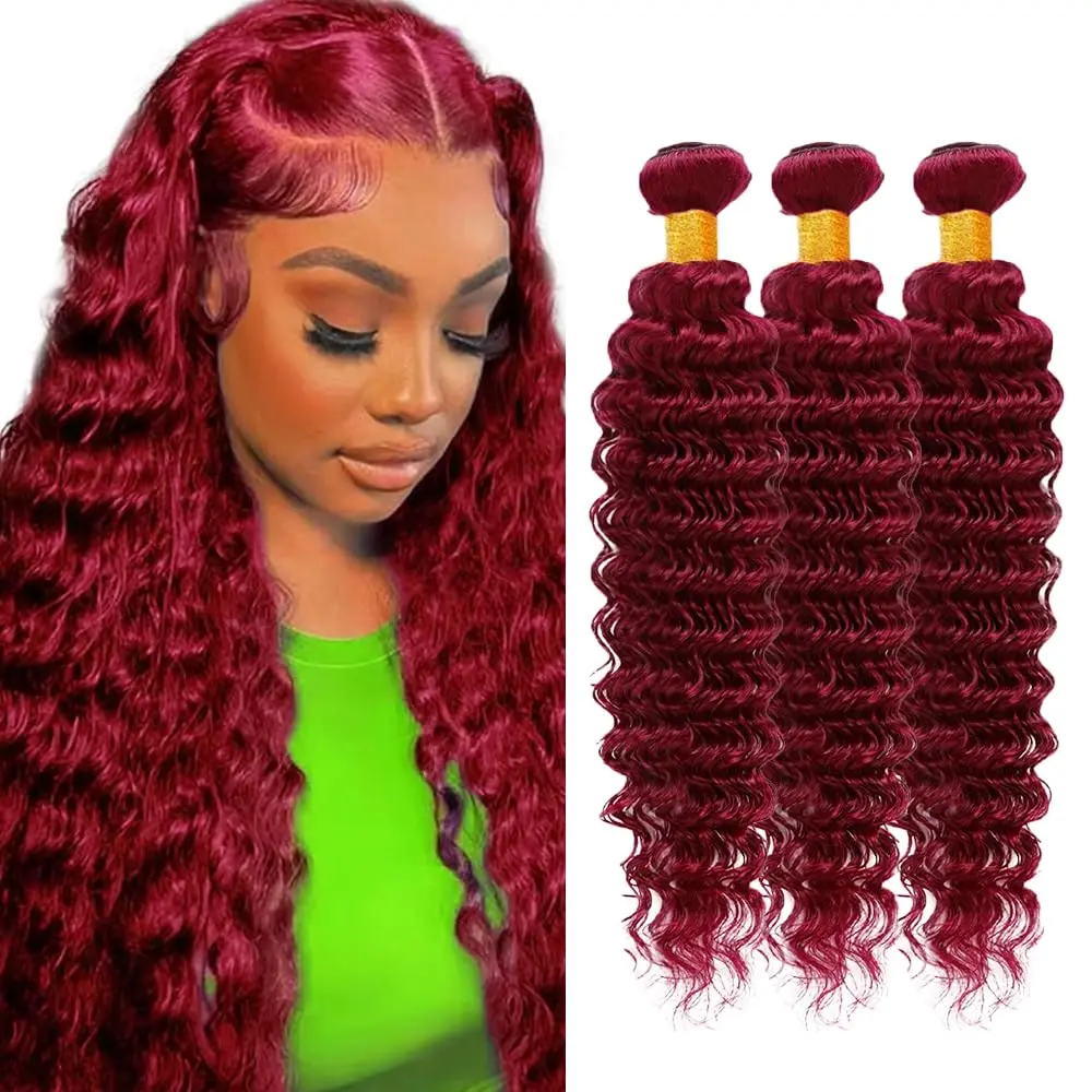 

Red Bundles Burgundy Human Hair Bundles 99j Deep Wave 3 Bundles Burgundy Wet and Wavy 3 Bundles 24 26 28inches for Women