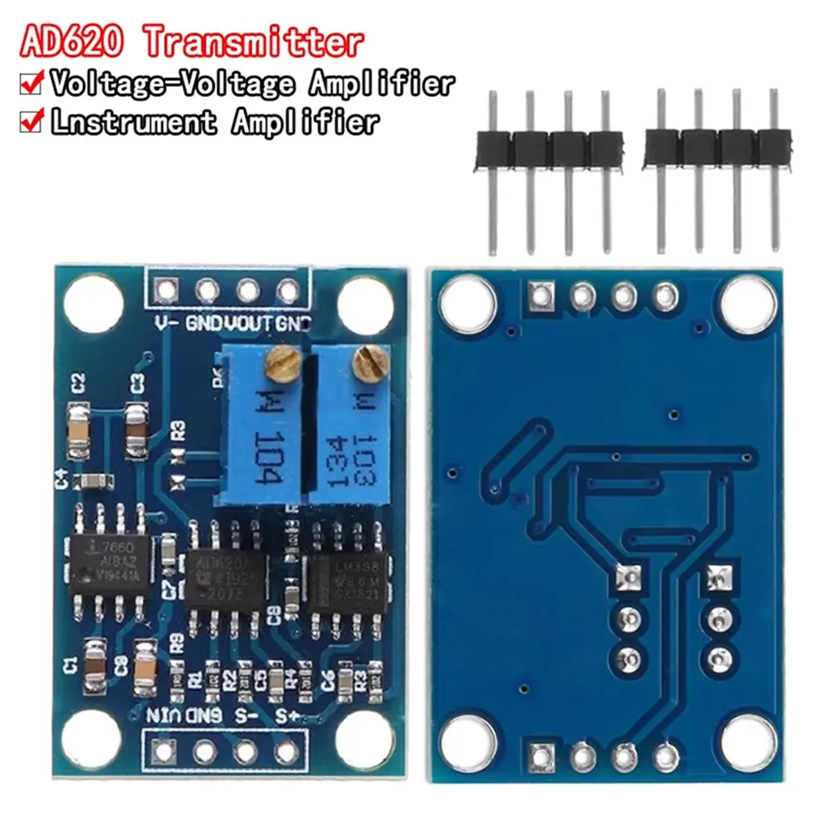 (A99Z] 5pcs AD620 Microvolt MV Voltage Amplifier Signal Instrumentation Module Board 3-12VDC for Sensor Signal Conditioning